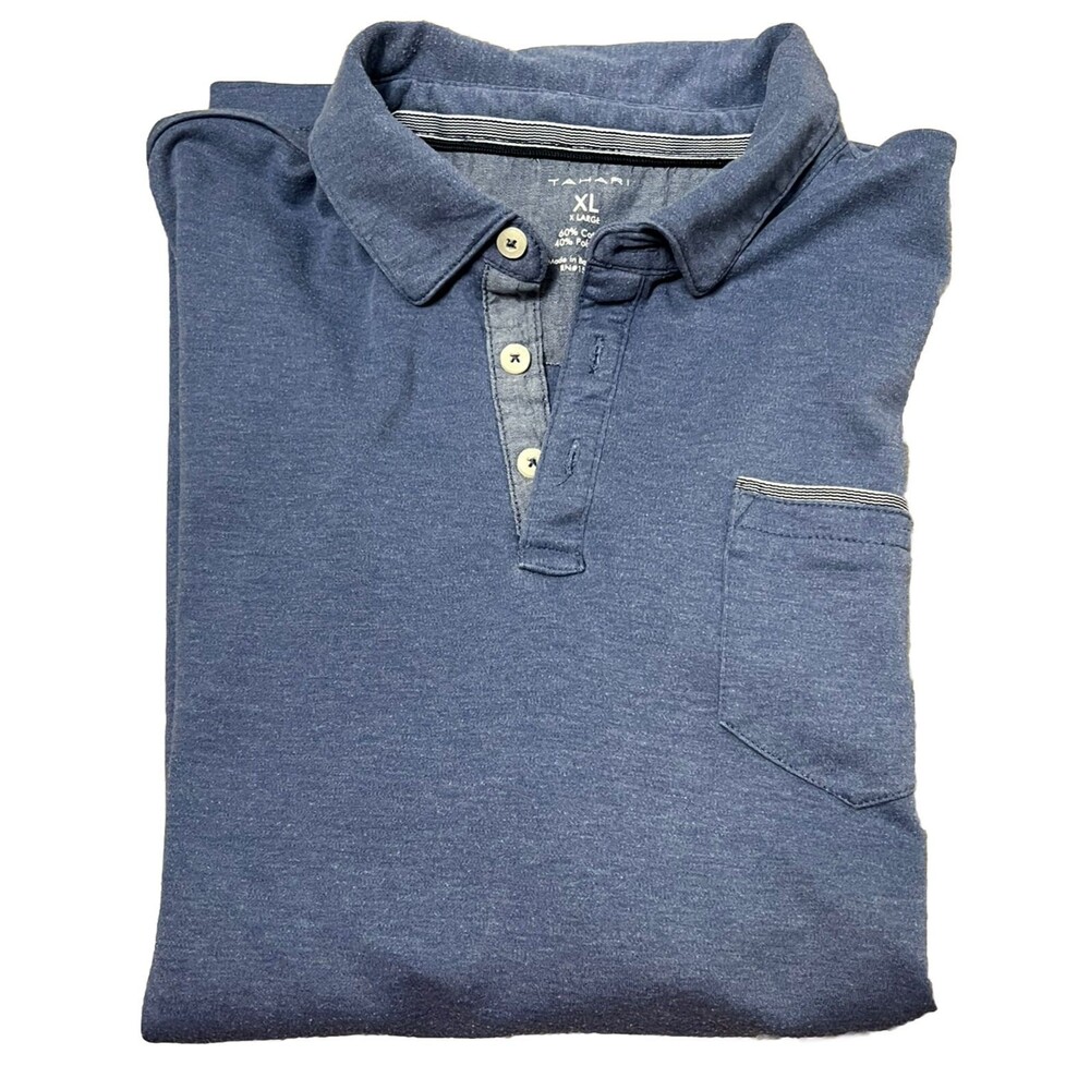 Tahari Polo Shirt Short Sleeve‎ Collar Pocket Blue 3 Button Golf Casual Men XL